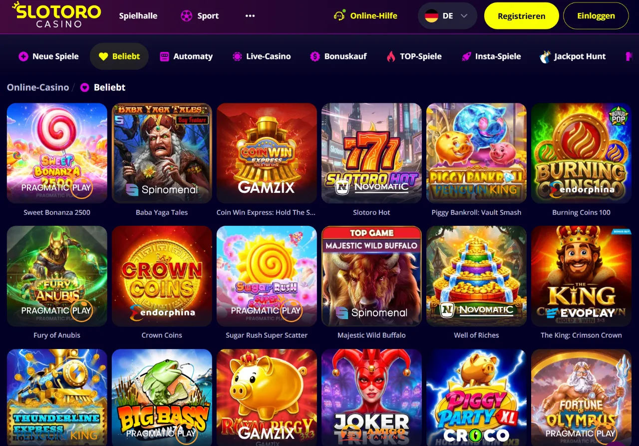 Slotoro Spielautomaten-Übersicht